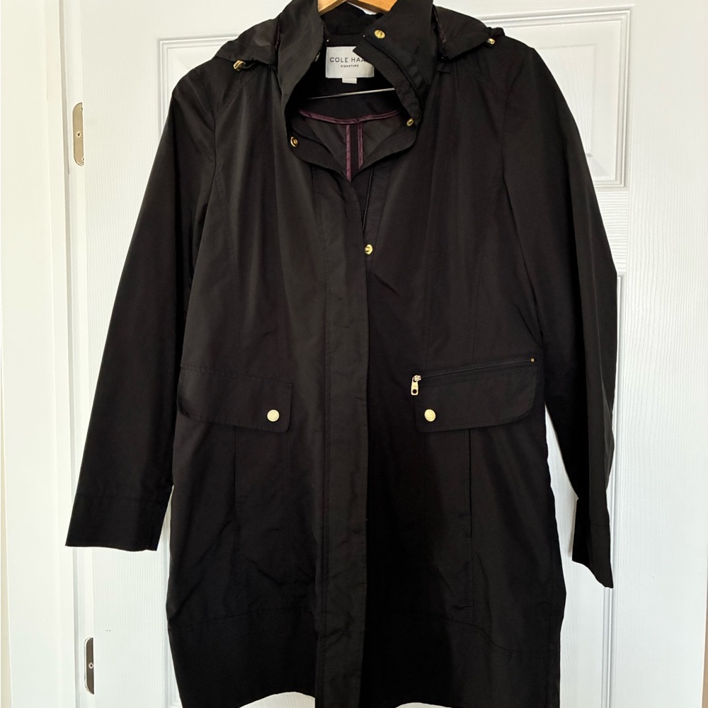 Cole Haan Women's Black Trench Coat with Gold Accents